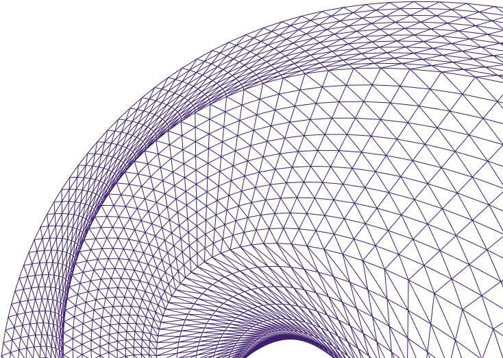 Abstract background with a dark purple geometric mesh pattern on white, above a navy blue bar.